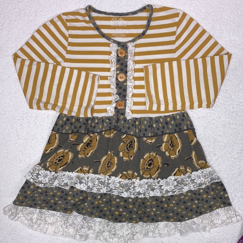 Ruffles by tutu and lulu striped floral king sleeve lace tunic dress 7/8